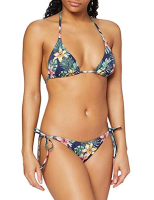 Iris & Lilly Am01am02 Conjunto de Bikini, Azul Marino, Floral Tropical, 46