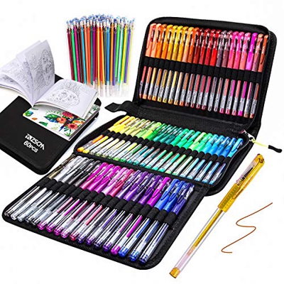 El juego de bolígrafos de gel de neón con purpurina incluye rotuladores de gel de 60 colores, 60 recargas de colores a juego, para niños adultos, dibu