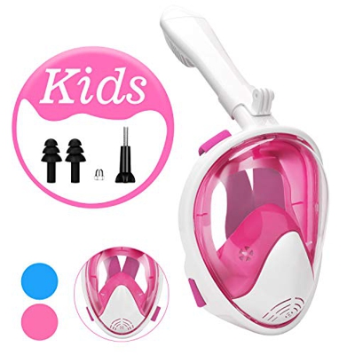 QKURT Máscara de Buceo, Máscara de Snorkel de Vista de 180°Grados con Montaje de cámara de acción extraíble y diseño de respiración fácil para niños