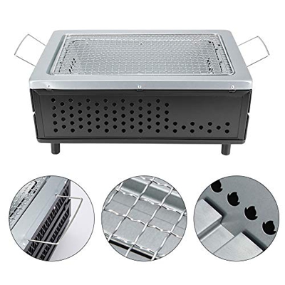 SALUTUY Parrilla de Carbón, Placa de Carbón Plegable de Cerámica Eco Frendly Outdoor BBQ Parrilla de Carbón Negra con Asa para Picnics