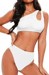 JFAN Traje de Baño Mujer Conjunto de Bikini Un Hombro Trajes de Baño Ahuecados Bañador Atractivo de Dos Piezas(Blanco,S) características