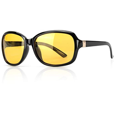 SIPHEW Gafas de Conducción de Visión Nocturna para Mujer, Lente Amarilla Polarizada Antideslumbrante con 100% de Protección UV (Negro)