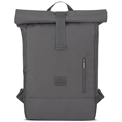 Johnny Urban Mochila Mujer y Hombre Roll Top Gris Oscuro Robin - Hecha de botellas PET Recicladas - Bolso Hombre y Mujer - Impermeable y Compartimento