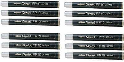 Pentel Arts - Juego de recambio de 12 cartuchos de tinta negra para rotulador de bolsillo con punta de pincel