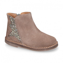Botín Niña Con Elástico Glitter Y Cremallera En Piel Serraje Brillos. 23 Gris precio