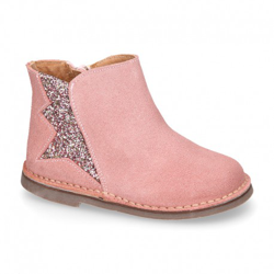 Botín Niña Con Elástico Glitter Y Cremallera En Piel Serraje Brillos. 30 Rosa precio