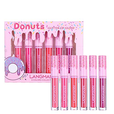 6PCS / Set Donut Glitter Brillo de labios Shiny Diamond Liquid Lipstick High Coloring Metálico Impermeable Hidratante Aclarar Color de labios Manchas 