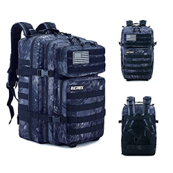 Mochila 45L Táctica Militar Bandera USA Impermeable Deportiva Caza Aire Libre Deportes Gimnasio Portatil Oxford 900D (Negro Pitón) en oferta