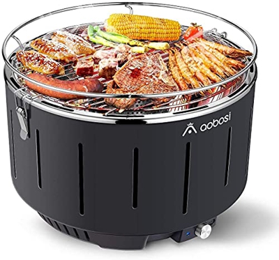 Aobosi Barbacoa Sin Humo Barbacoa Portátil Carbón|Ventilado Interior Portatiles Barbacoa Parrilla de Mesa con USB&Ventilador de batería y Bolsa para C