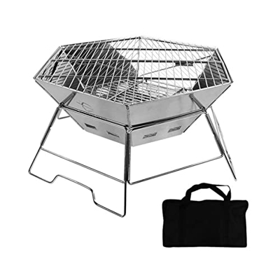 Parrilla para fogatas, parrilla para fogatas de acero inoxidable que se puede almacenar en bolsas, duradera, sólida, parrilla de chimenea de carbón al