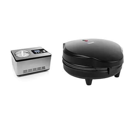 Princess 282604 Heladera Máquina para hacer helados Deluxe, 180 W, 2 litros, Acero inoxidable + WF-1170 Máquina para hacer conos - Superficie de 20 cm