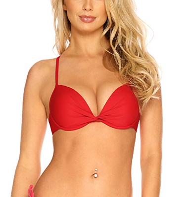 RELLECIGA Bañador Partes de Arriba de Bikinis de Mujer Push-up Twist Front Bikini Top Rojo M