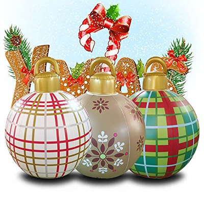 MIANJ 3 Piezas Bola Decorada Inflable Gigante De PVC De Navidad, Bolas De Navidad Inflables para Decoración De Porche De Jardín, Decoraciones Inflable