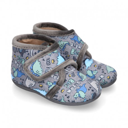 Botita Casa Niños Estampado Dinosaurios Sin Cordones. 28 Gris precio