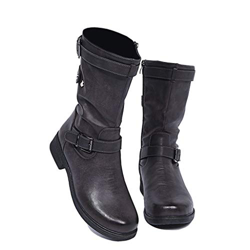 UMore Botines de Caña Media para Mujer Moda Botas Altas Invierno Mujer, Zapatos Mujer Cuña Planos Sintética Peluche Jinete Bajo Cómodos Peludas Calent en oferta