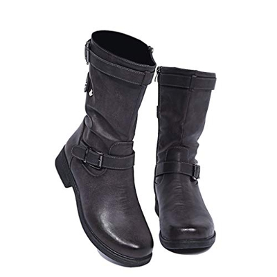 UMore Botines de Caña Media para Mujer Moda Botas Altas Invierno Mujer, Zapatos Mujer Cuña Planos Sintética Peluche Jinete Bajo Cómodos Peludas Calent
