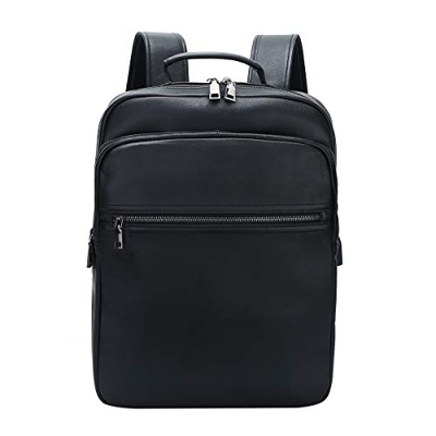 Leathario Mochila Tipo Caual Escolar Hombre Cuero Autentico Vintaje Retro de Mano Backpack Laptop para Portátiles y Netbooks (Negro 52)