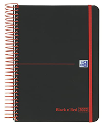 Oxford Black'N Red, Agenda 2022 Día Página A5, Tapa Plástico, Espiral, Castellano, Color Negro (15x21cm) características