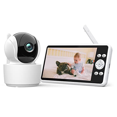 5.0’’Vigilabebés con cámara,4000mAh Battery,Control de rotación de la Lente,VOX Automatic Wake-up, Night Vision,Two Way Talk,Temperature Monitoring
