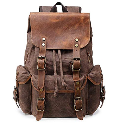 Mochila de lona encerada para hombres Vintage 15.6 Mochila de cuero para mochila portátil para viajes, grande