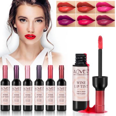 Wine Lip Tint - Wine Lip Tint - Wine Lip Tint - Botella de vino de 6 colores mancha de labios, labiales mate larga duracion Impermeable pintalabios re