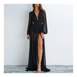 ZHOUZHONGLAN Cómodo bikini de gasa para mujer, elegante, kimono de playa, rebeca dividida, traje de baño sexy (color: negro, talla L: XL) en oferta
