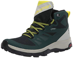 Salomon Zapatillas Impermeables de hombre OUTline Mid GTX con tecnología GORE-TEX para marcha y senderismo, Gris/Verde (Green Gables/Mineral Gray/Even en oferta