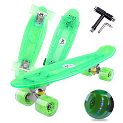Colmanda Mini Cruiser Skateboard, 55cm/22inch Skateboard Tabla Coloreada Transparente, Completo Skateboard con cojinetes ABEC-7, Cruiser Retro Complet precio
