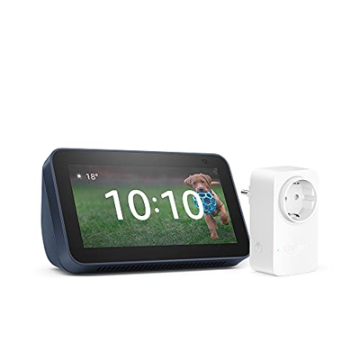 Echo Show 5 (2.ª generación, modelo de 2021), Azul + Amazon Smart Plug (enchufe inteligente WiFi), compatible con Alexa - Kit de inicio de Hogar digit