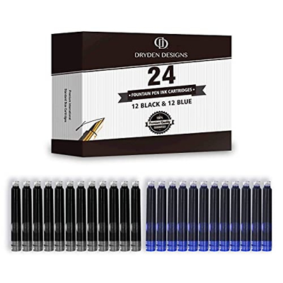 Dryden Designs Cartuchos De Tinta Para Pluma Estilográfica (12 Negro and 12 Azul Cartuchos de Tinta)