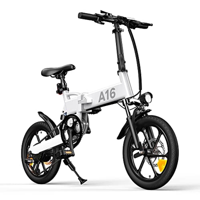 Bicicleta eléctrica Plegable ADO A16, Bicicleta eléctrica para Ciudad de 250 W, con Batería Extraíble de 36 V / 7,8 Ah, Caja de Cambios Shimano de 7 V