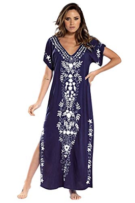Vestido Boho Mujer Largo Talla Grande Camisolas y Pareos Indios Bohemio Hippie Tunica Piscina Caftan Africano Kaftan Etnico Kimono Flores Ropa Hawaian