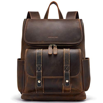 BOSTANTEN Mochila de Cuero Genuino de los Hombres Mochila de Piel de 15.6 Pulgadas Mochila para portátil la Vintage Retro Bolsa de Viaje Gran Mochila