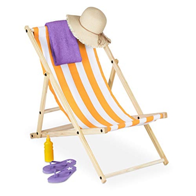 Relaxdays Tumbona, Plegable, Madera, Hamaca Reclinable para Balcón, Jardín, Playa, 83 x 58 x 94 cm, Blanco y Amarillo, 1 Pieza