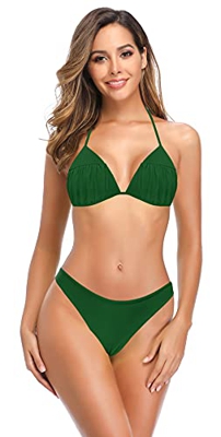 SHEKINI Traje de Baño Dos Piezas Triángulo para Mujer Ajustable Conjunto de Bikini Acolchado(M,Verde O)