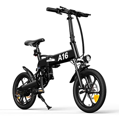 Bicicleta eléctrica Plegable ADO A16, Bicicleta eléctrica para Ciudad de 250 W, con Batería Extraíble de 36 V / 7,8 Ah, Caja de Cambios Shimano de 7 V