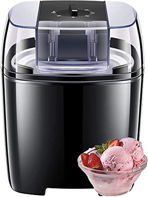 Heladera, 1.5L Maquina de helado, Máquina para postres de frutas heladas, Con Libro de Recetas, Preparado Helados Sanos en 15 a 30 Minutos, Negro