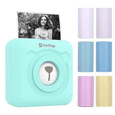Bisofice mini impresora para movil,PeriPage Mini Pocket Wireless BT Impresora térmica Imagen Foto Etiqueta Nota Impresora de papel de recibo con 6 rol