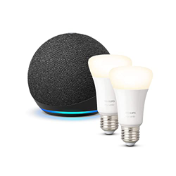 Echo Dot (4.ª generación), Antracita + Philips Hue White Pack de 2 bombillas inteligentes, compatible con Alexa - Kit de inicio de Hogar digital en oferta