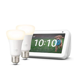 Echo Show 5 (2.ª generación, modelo de 2021), Blanco + Philips Hue White Pack de 2 bombillas inteligentes, compatible con Alexa - Kit de inicio de Hog en oferta
