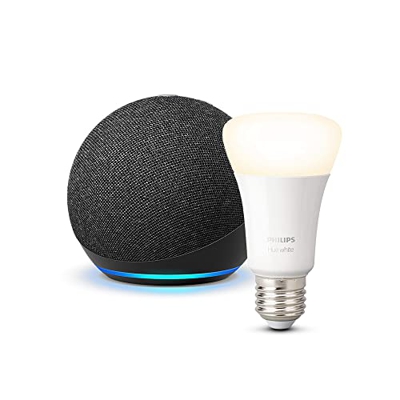 Echo Dot (4.ª generación), Antracita + Philips Hue White bombilla inteligente, compatible con Alexa - Kit de inicio de Hogar digital
