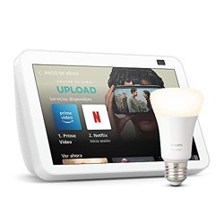 Echo Show 8 (2.ª generación, modelo de 2021), Blanco + Philips Hue White bombilla inteligente, compatible con Alexa - Kit de inicio de Hogar digital características