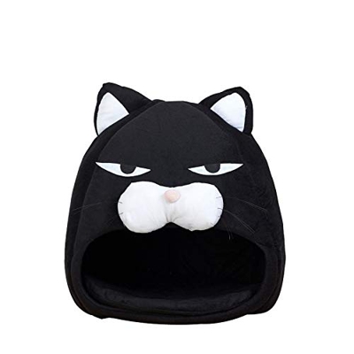 zlw-shop Camas Casa de Copa de Gato Invierno vellón cálido Lavable Suave Perro Nido Gato Cueva Tienda for Mascotas Dormir Cama Gato (Color : Black, Si