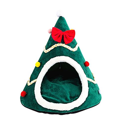 I3CKIZCE Caseta para animales de peluche con diseño de árbol de Navidad, para fiestas de invierno, cálido, muelles extraíbles, impermeable, lavable, d