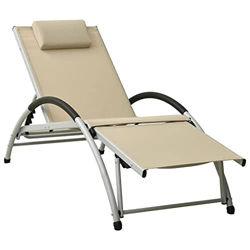 vidaXL Tumbona con Cojín Hamaca Jardín Silla Asiento Patio Terraza Balcón Piscina Acampada Muebles Cama Plegable Ajustable de Textilene Crema precio