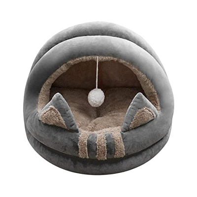 zlw-shop Camas Nido de Gato semicerrado con Pompom Puppy Pet Bed Four Seasons Soft Cat House Kennel for Suministros for Mascotas Cama Gato (Color : Gr