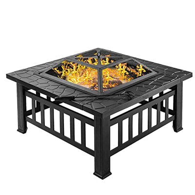 FGVDJ Parrilla de Barbacoa Cuadrada 3 en 1, Parrilla de carbón/Calentador de Patio de jardín/Pozo de Hielo con Tapa de Malla, Estufa de Mesa Cuadrada 