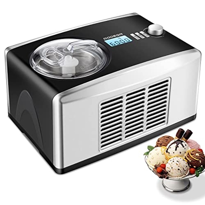 BODEGA 4 IN 1 Heladera con Compresor, 1.5L Maquina Hacer Heladoscon 4 Modos, Autocalentable para Helados, sorbetes y yogur Congelado, 150W ICE Cream M