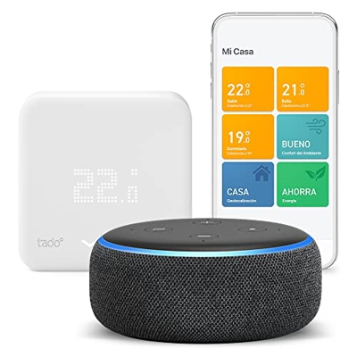 tado° Termostato Inteligente Cableado Kit de Inicio V3+ – Control inteligente de calefacción, compatible con Alexa + Echo Dot (3.ª generación), Tela d