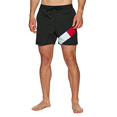 Tommy Hilfiger Colour-Blocked Slim Fit Mid Length Swim Shorts Bañador, Black, XL para Hombre